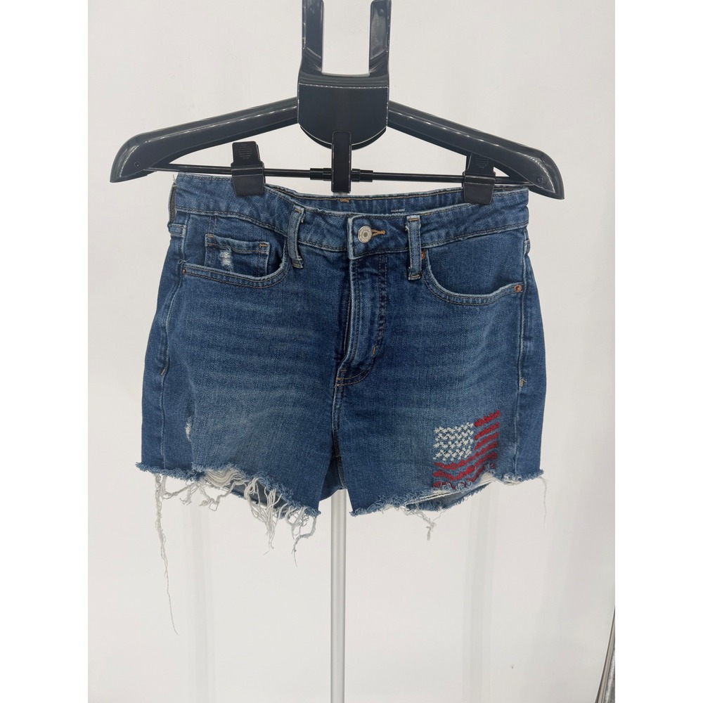 Old Navy Jean Shorts Women 8 Blue Excellent O.G. Straight American Flag Distress